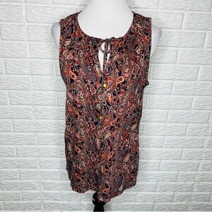 MICHAEL KORS NWT Paisley Print Tie Front Sleeveless Shirt Top Size L